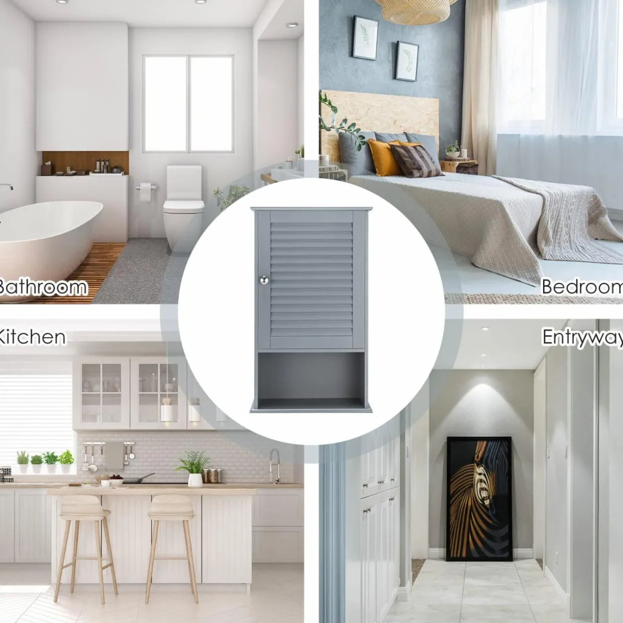 Tangkula Medicine Cabinet, Wall Mounted Bathroom Cabinet Single Door Wooden