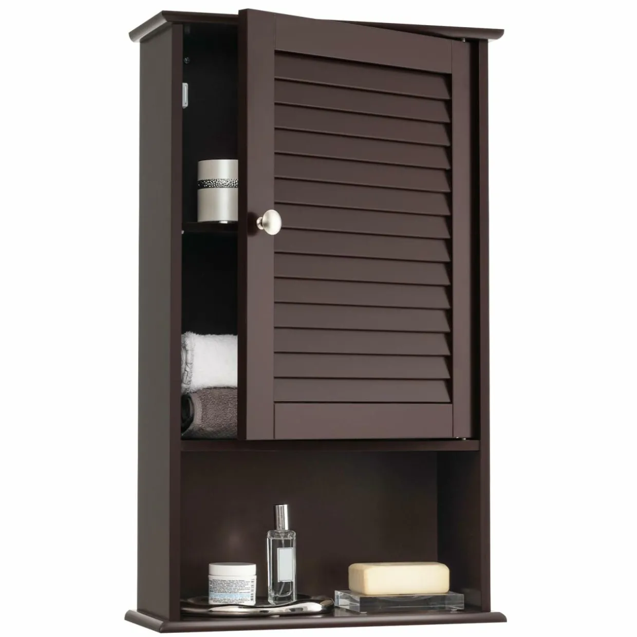 Tangkula Medicine Cabinet, Wall Mounted Bathroom Cabinet Single Door Wooden