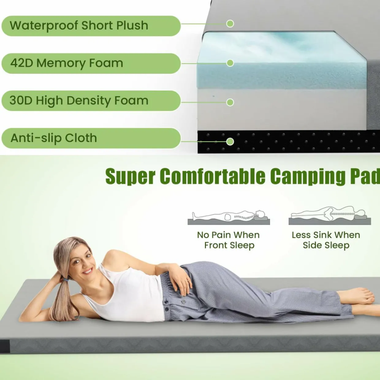Tangkula Memory Foam Sleeping Pad 74