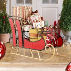 Tangkula Metal Christmas Santa Sleigh Basket, Xmas Festival Holiday Decorative Santa