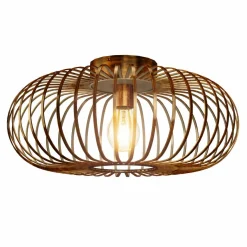 Tangkula Metal Flush Mount Ceiling Light, Antique Brass Metal Ceiling Pendant Light with Strong Arc Iron Lamp-shade