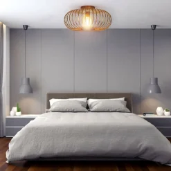Tangkula Metal Flush Mount Ceiling Light, Antique Brass Metal Ceiling Pendant Light with Strong Arc Iron Lamp-shade