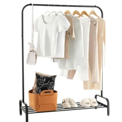 Tangkula Metal Garment Rack, 44" Clothing Rack with Top Rod and Lower Storage Shelf