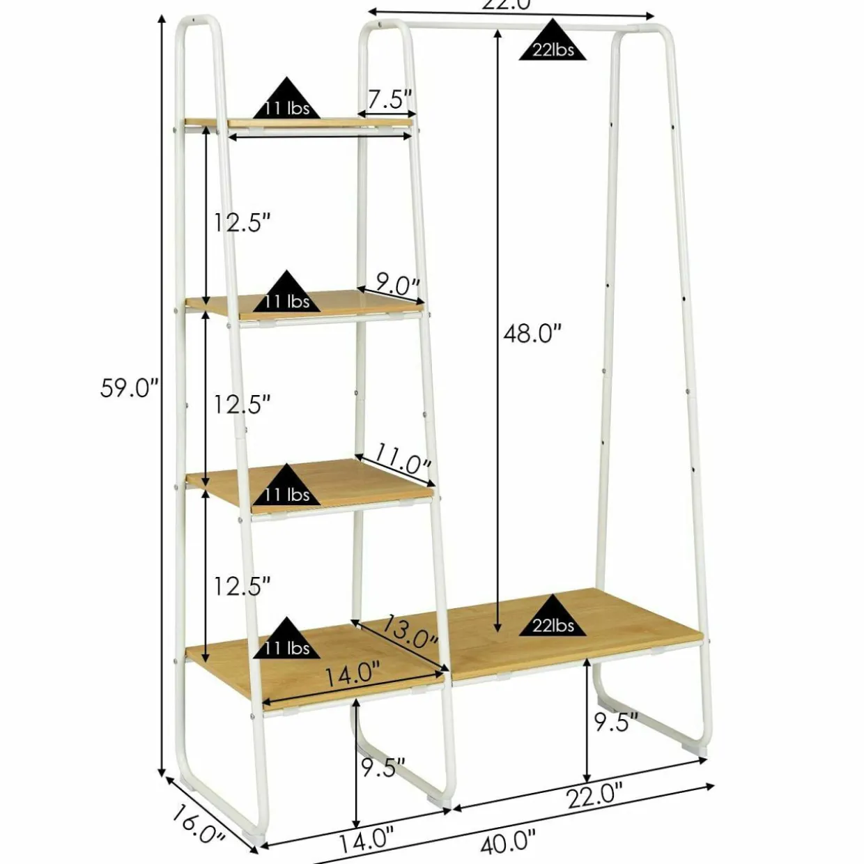 Tangkula Metal Garment Rack, Free Standing Closet Storage Organizer w/ 5 Shelves & Hanging Bar