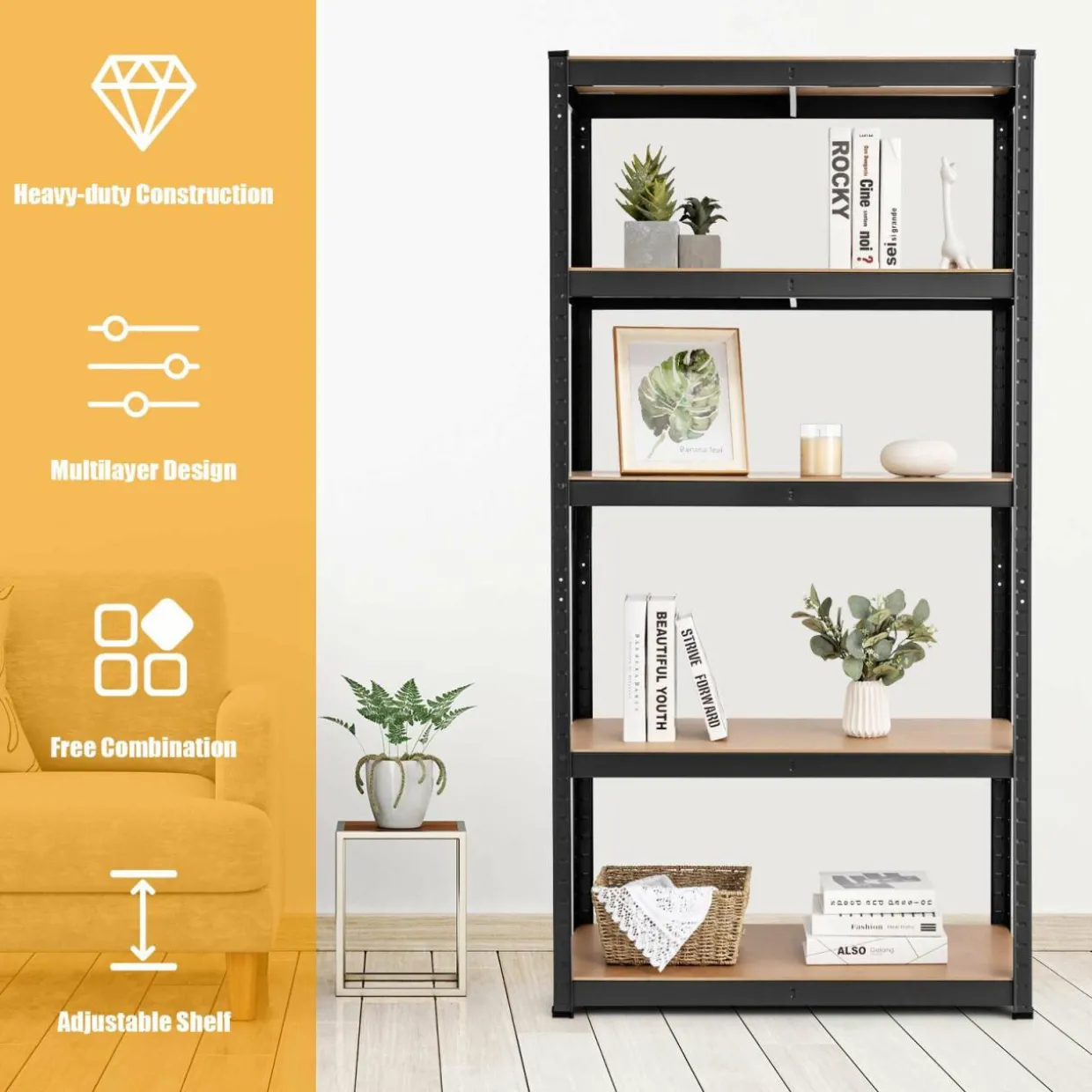 Tangkula Metal Storage Shelves, Heavy Duty Steel 5 Tier, Garage Organization Storage Rack, 36"Lx16''Wx72"H