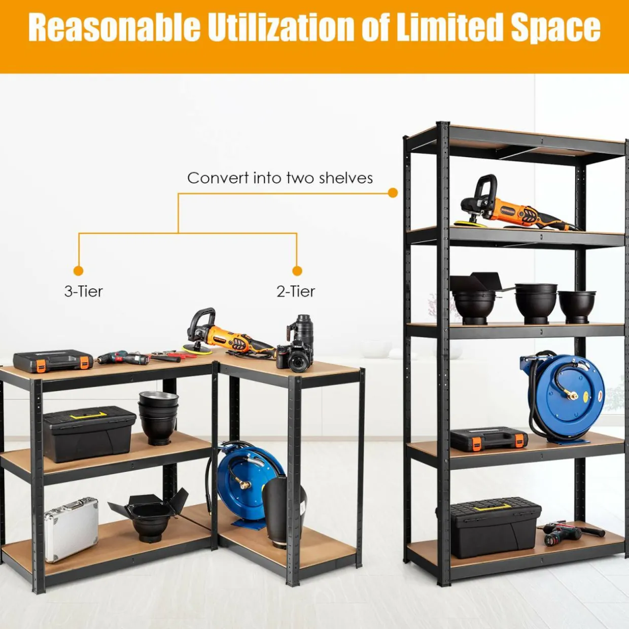 Tangkula Metal Storage Shelves, Heavy Duty Steel 5 Tier, Garage Organization Storage Rack, 36"Lx16''Wx72"H