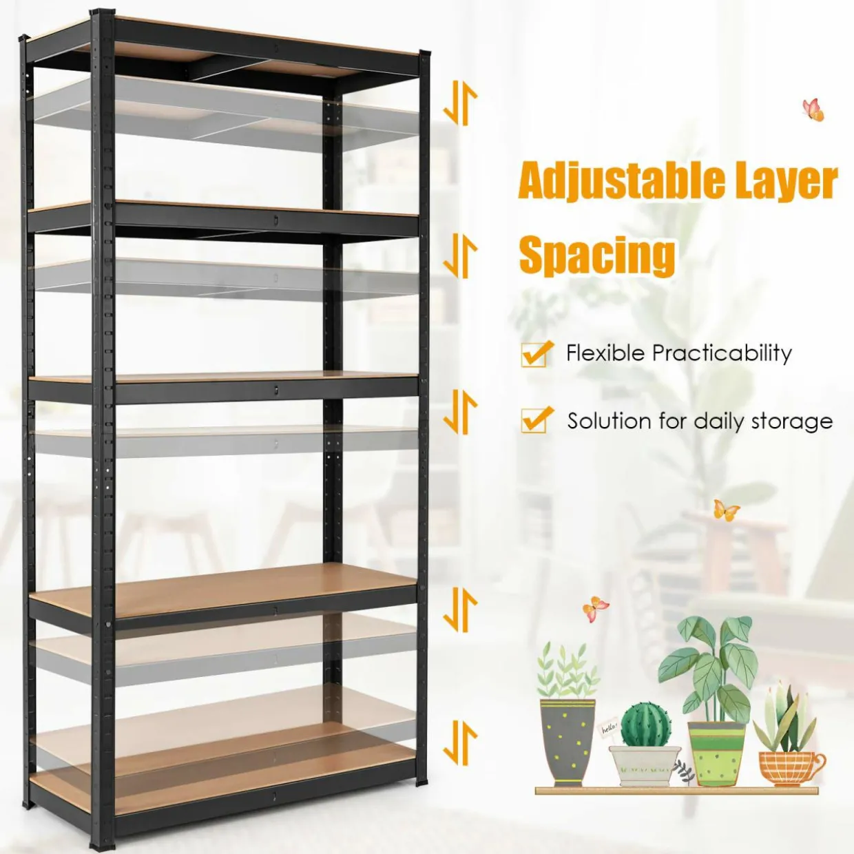 Tangkula Metal Storage Shelves, Heavy Duty Steel 5 Tier, Garage Organization Storage Rack, 36"Lx16''Wx72"H