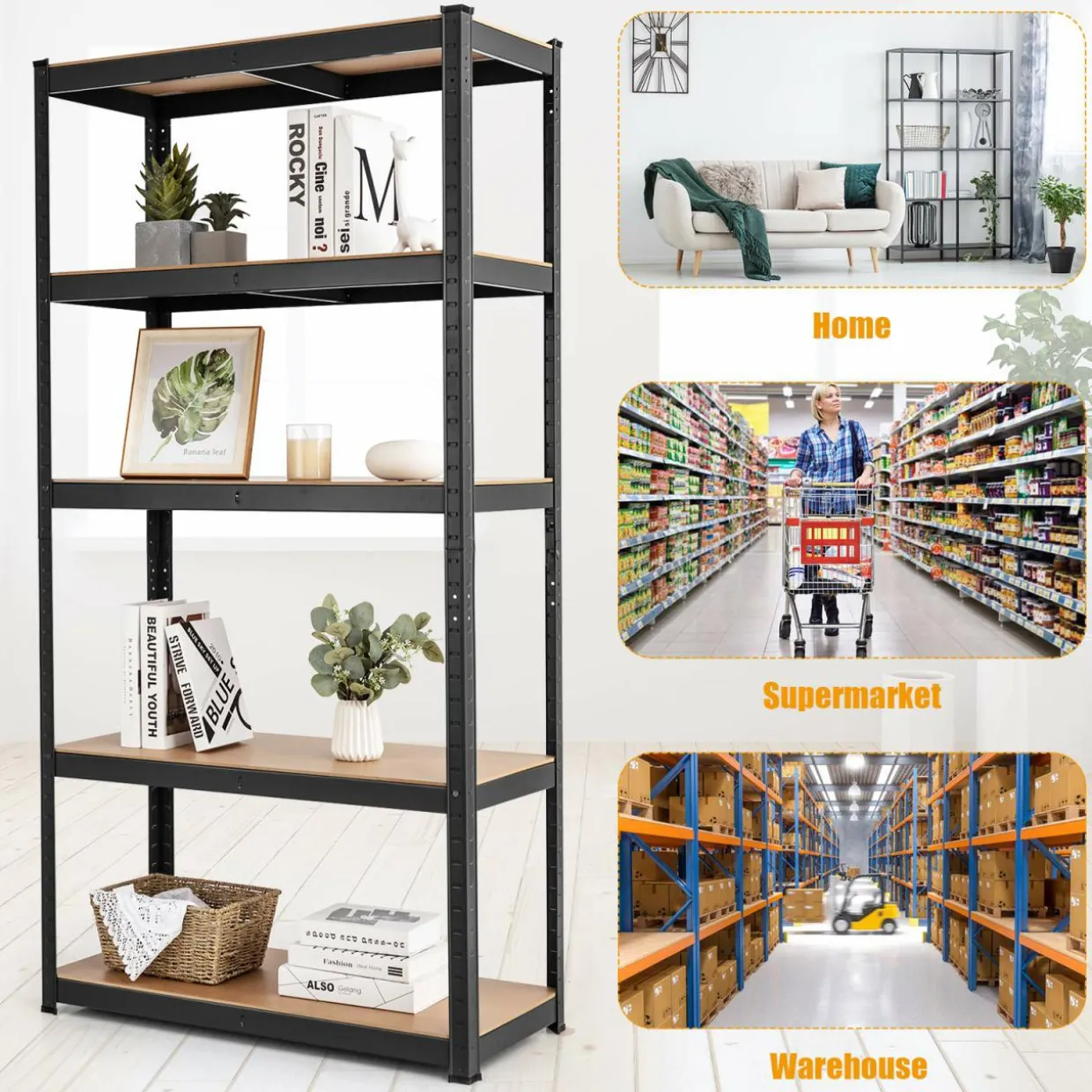 Tangkula Metal Storage Shelves, Heavy Duty Steel 5 Tier, Garage Organization Storage Rack, 36"Lx16''Wx72"H