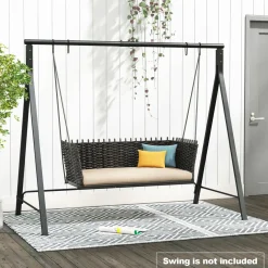 Tangkula Metal Swing Frame, Porch Swing Stand with Extra Side Bars, 5 Hanging Rings