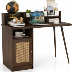 Tangkula Mid Century Desk with Hutch
