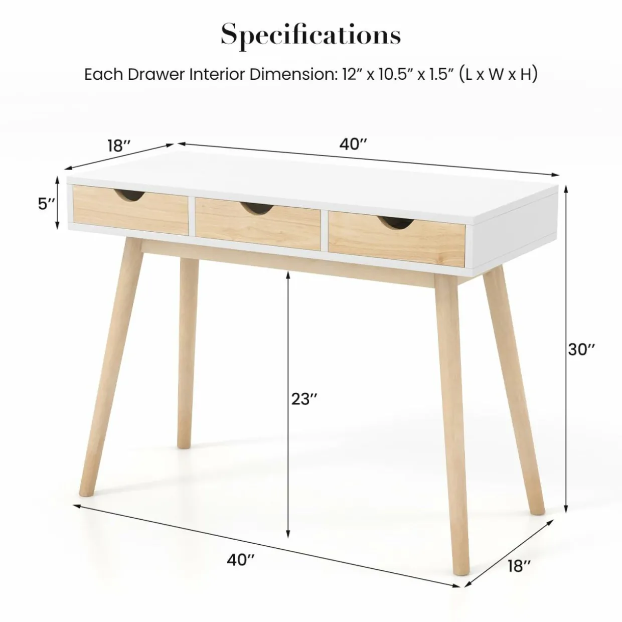 Tangkula Mid Century Desk with 3 Drawers, Home Office Writing Desk with Storage