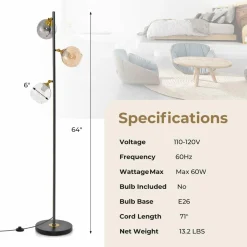 Tangkula Mid Century Floor Lamp, Modern Freestanding Lamp with 3 Glass Globe Lampshades