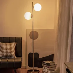 Tangkula Mid Century Globe Floor Lamp with 2 LED Bulbs for Living Room