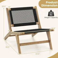 Tangkula Mid Century Modern Accent Chair with Ottoman, Farmhouse Handwoven Cordage Living Room Chair