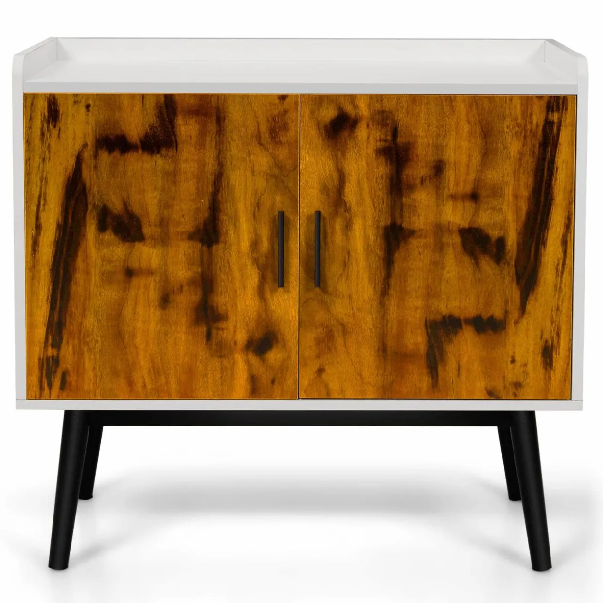 Tangkula Mid Century Storage Cabinet, Floor Storage Cabinet with 2 Doors & Metal Legs, Rustic Brown