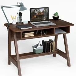 Tangkula Mid Century Writing Desk with Storage Cubes & Hidden Compartment