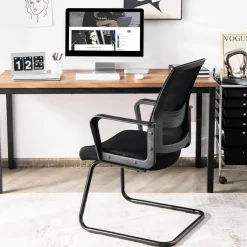 Tangkula Mid Mesh Back Office Guest Chair Chair W/Adjustable Lumbar Support & Sled Base
