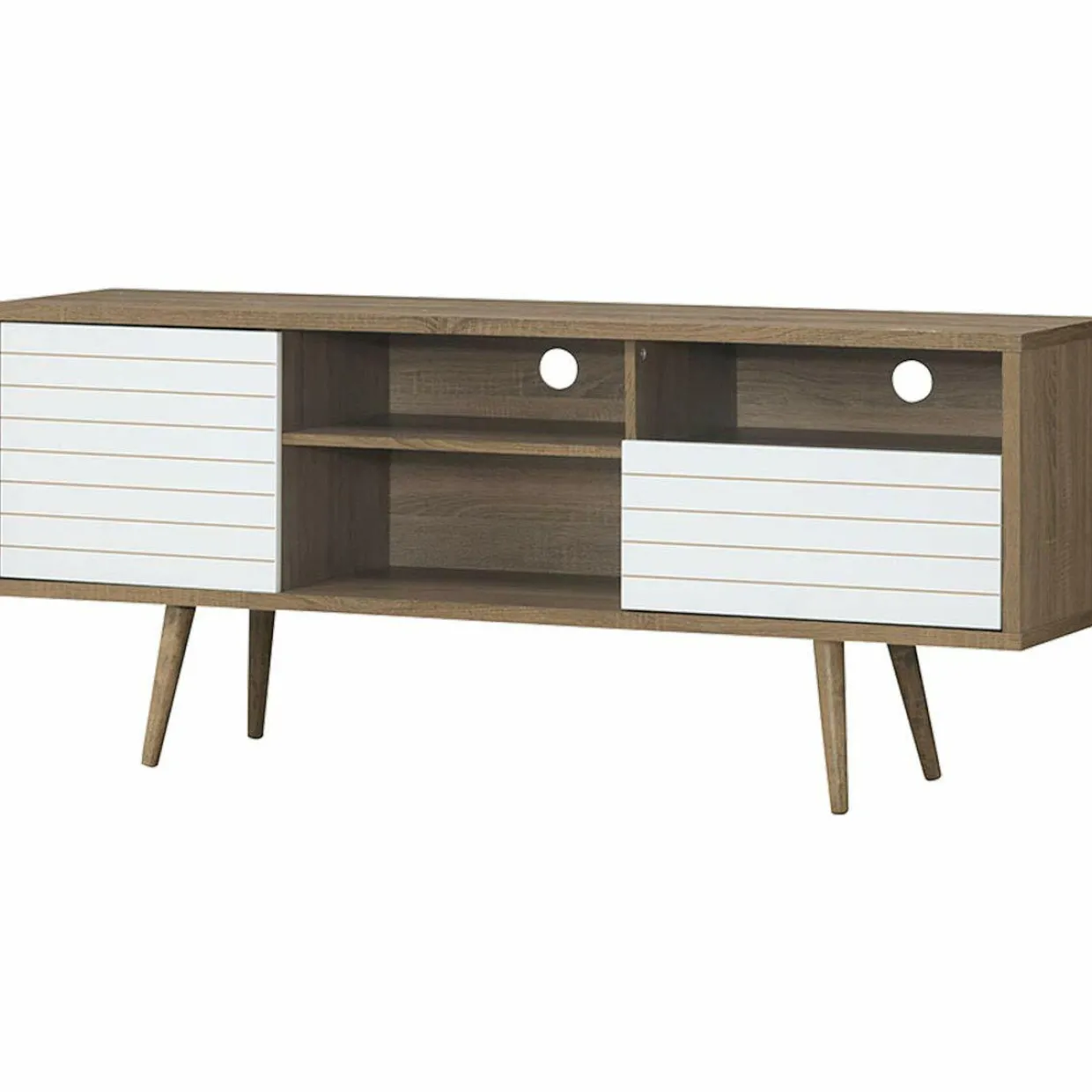 Tangkula Mid-Century Modern TV Stand for TVs up to 65 Inch, Wooden TV Console Table with Storage Shelves