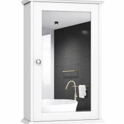 Tangkula Mirrored Bathroom Cabinet, Wall Mount Storage Cabinet with Single Door