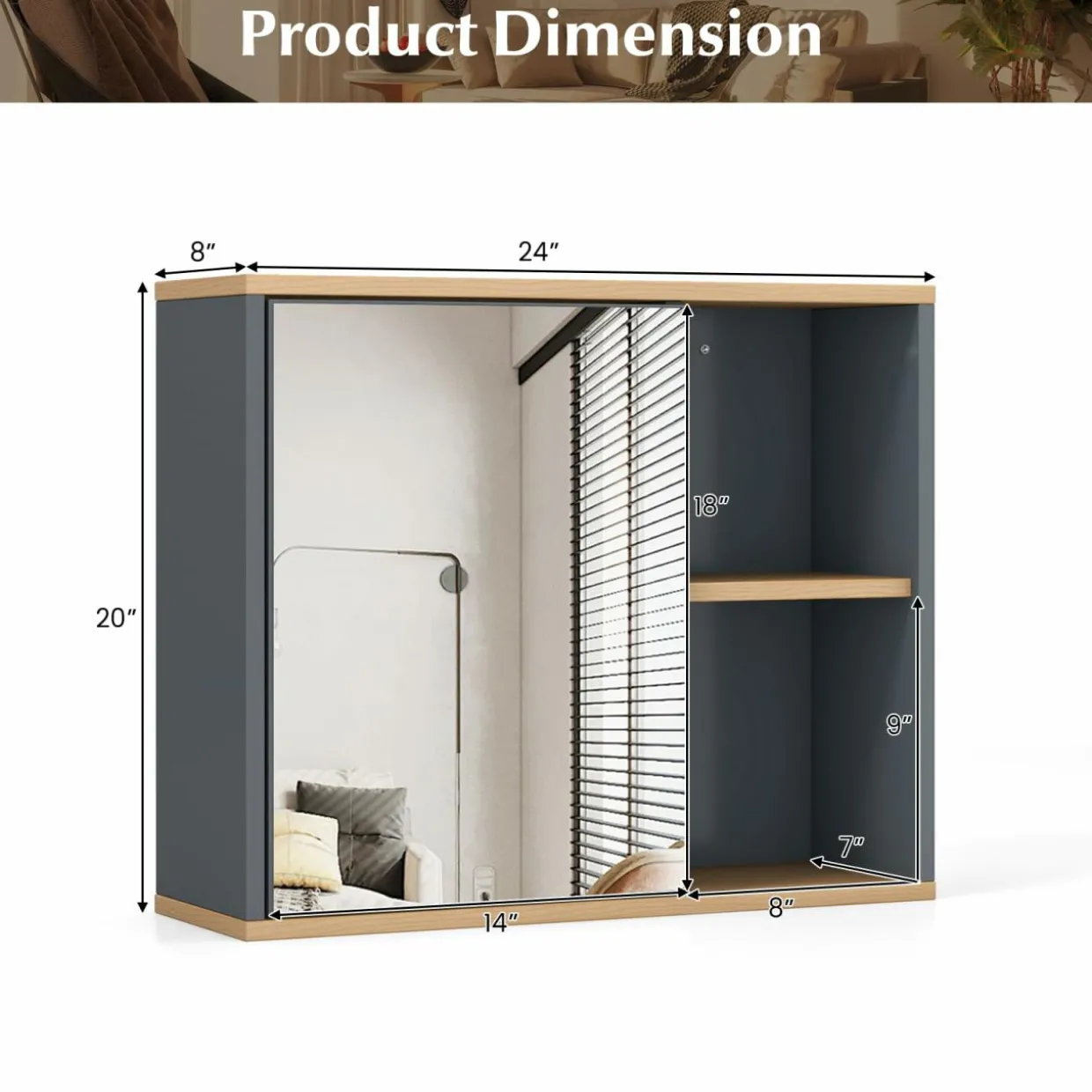 Tangkula Mirrored Medicine Cabinet, Bathroom Wall Mounted Cabinet