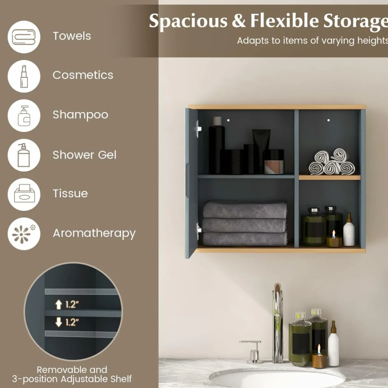 Tangkula Mirrored Medicine Cabinet, Bathroom Wall Mounted Cabinet