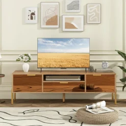Tangkula Mirrored TV Stand for TV up to 65”, Modern TV Console Table w/Spacious Tabletop