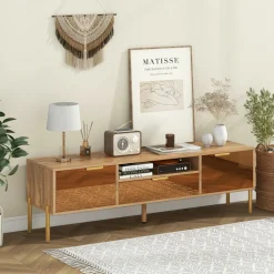 Tangkula Mirrored TV Stand for TV up to 65”, Modern TV Console Table w/Spacious Tabletop