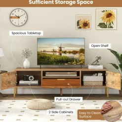 Tangkula Mirrored TV Stand for TV up to 65”, Modern TV Console Table w/Spacious Tabletop