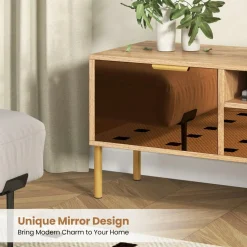Tangkula Mirrored TV Stand for TV up to 65”, Modern TV Console Table w/Spacious Tabletop