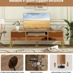 Tangkula Mirrored TV Stand for TV up to 65”, Modern TV Console Table w/Spacious Tabletop