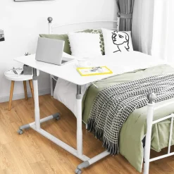 Tangkula Mobile Computer Desk with Steel Frame, Small Height Adjustable Rolling Compact Stand Up Desk on Wheels