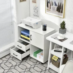 Tangkula Mobile File Cabinet with 2 Drawers, Lateral Filing Cabinet with Wheels