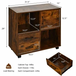Tangkula Mobile File Cabinet with 2 Drawers, Lateral Filing Cabinet with Wheels