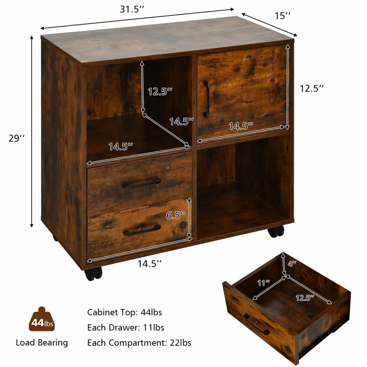 Tangkula Mobile File Cabinet with 2 Drawers, Lateral Filing Cabinet with Wheels