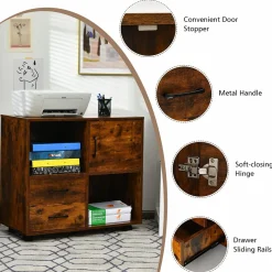 Tangkula Mobile File Cabinet with 2 Drawers, Lateral Filing Cabinet with Wheels