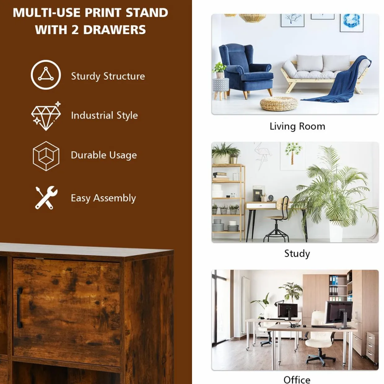 Tangkula Mobile File Cabinet with 2 Drawers, Lateral Filing Cabinet with Wheels
