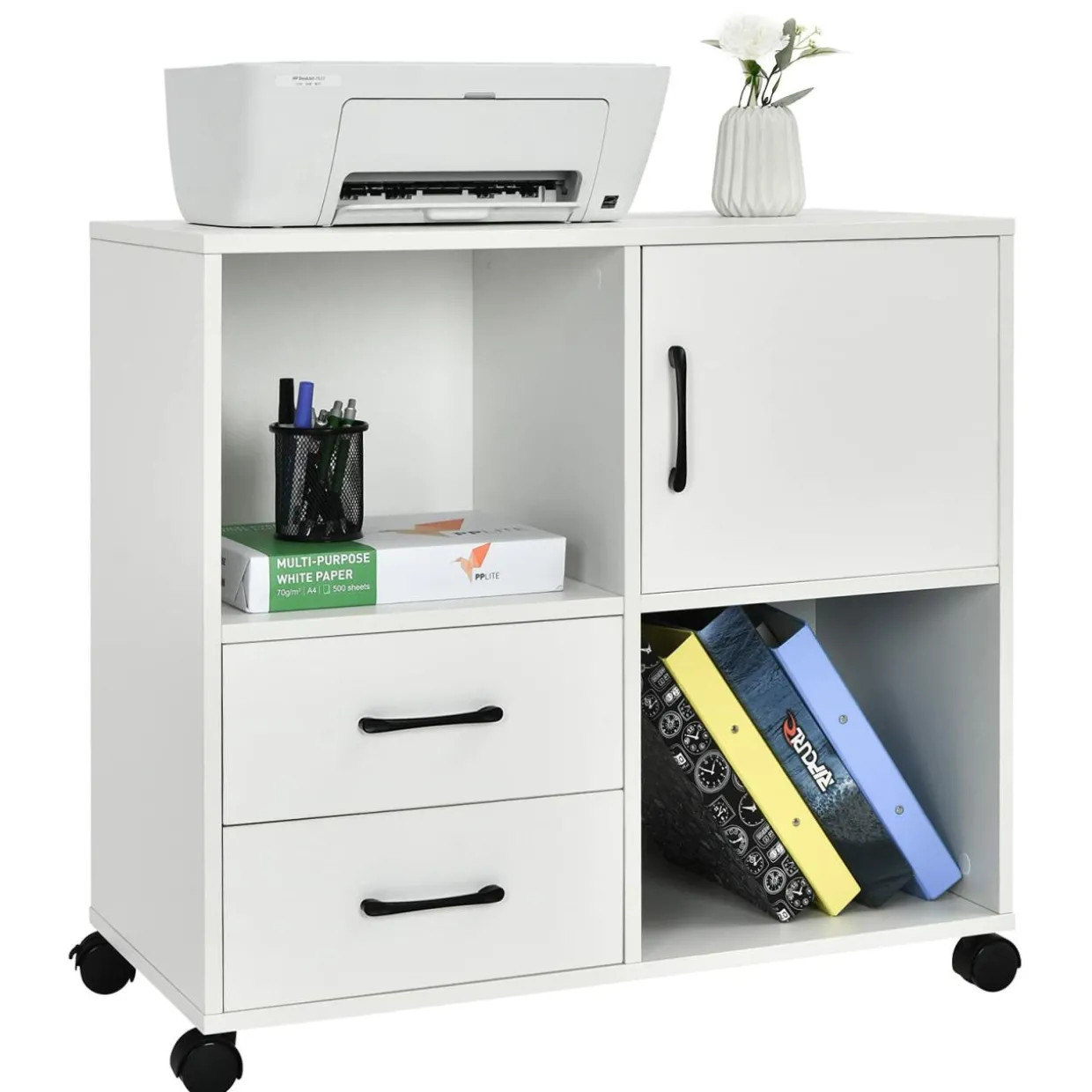 Tangkula Mobile File Cabinet with 2 Drawers, Lateral Filing Cabinet with Wheels
