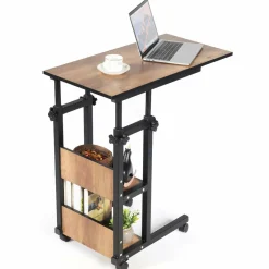 Tangkula Mobile Sofa Side Table, Height Adjustable C-Shape Rolling Snack End Table with Storage Shelves for Sofa Couch
