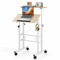 Tangkula Mobile Stand Up Desk, Adjustable Computer Desk, Height Adjustable and Special Tilting Surface Design