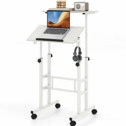 Tangkula Mobile Stand Up Desk, Adjustable Computer Desk, Height Adjustable and Special Tilting Surface Design