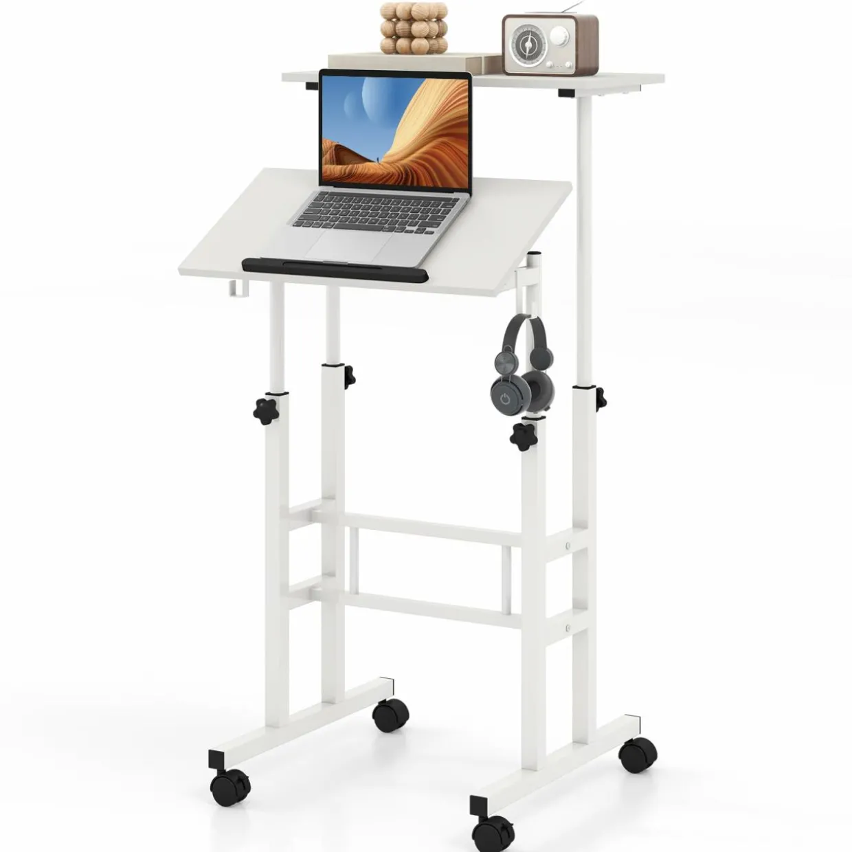 Tangkula Mobile Stand Up Desk, Adjustable Computer Desk, Height Adjustable and Special Tilting Surface Design