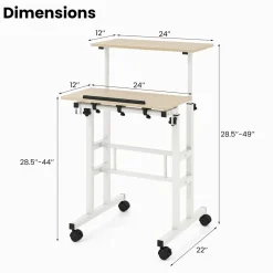 Tangkula Mobile Stand Up Desk, Adjustable Computer Desk, Height Adjustable and Special Tilting Surface Design