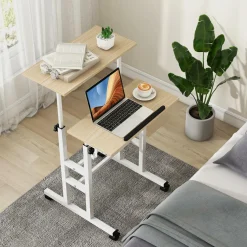 Tangkula Mobile Stand Up Desk, Adjustable Computer Desk, Height Adjustable and Special Tilting Surface Design