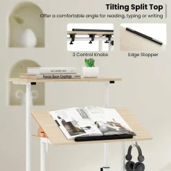 Tangkula Mobile Stand Up Desk, Adjustable Computer Desk, Height Adjustable and Special Tilting Surface Design