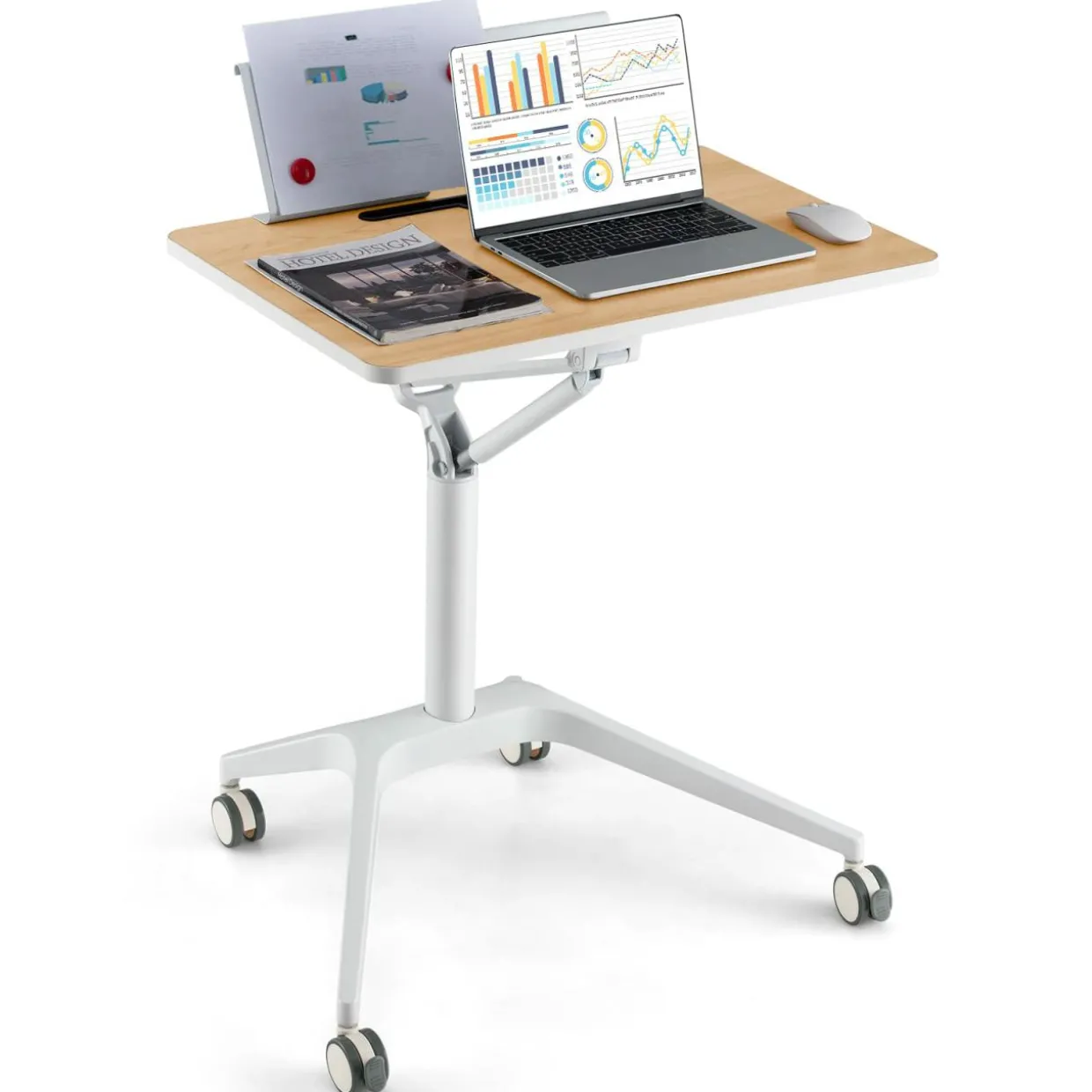 Tangkula Mobile Standing Desk, Height Adjustable Sit to Stand Desk with Detachable Holder