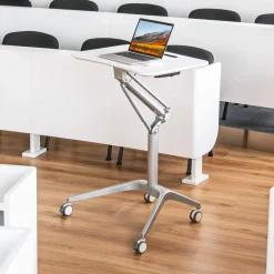 Tangkula Mobile Standing Desk, Pneumatic Sit Stand Laptop Desk with Tablet Holder & 4 Rolling Casters