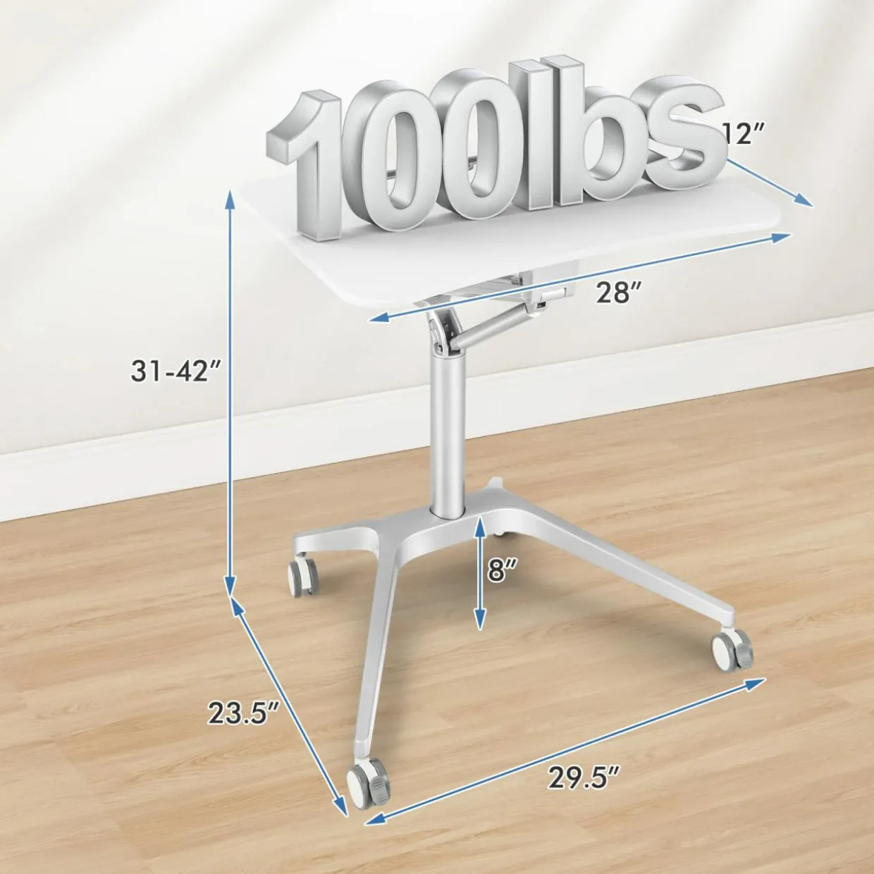 Tangkula Mobile Standing Desk, Pneumatic Sit Stand Laptop Desk with Tablet Holder & 4 Rolling Casters