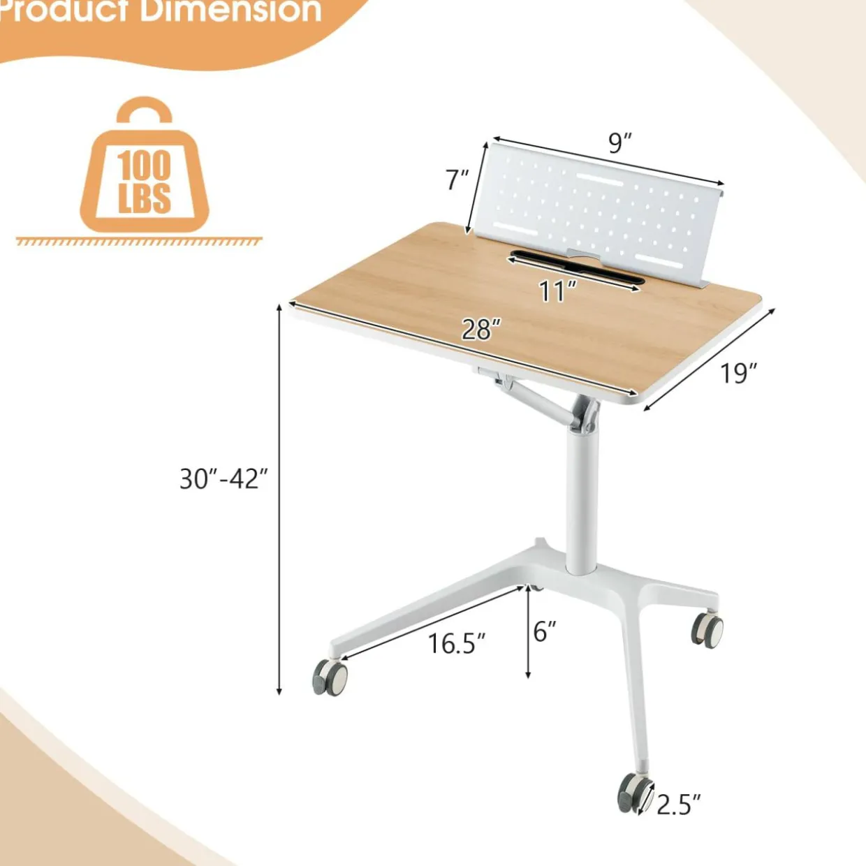 Tangkula Mobile Standing Desk, Height Adjustable Sit to Stand Desk with Detachable Holder