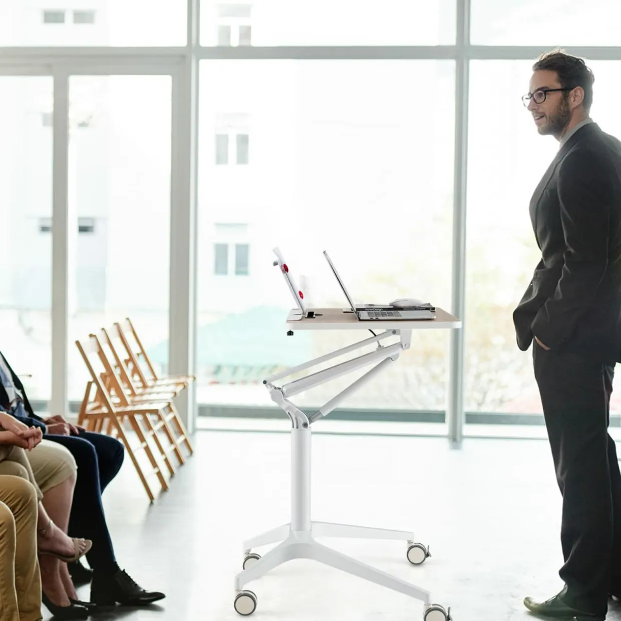 Tangkula Mobile Standing Desk, Height Adjustable Sit to Stand Desk with Detachable Holder
