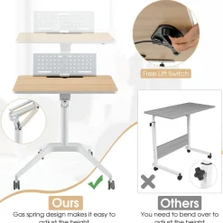 Tangkula Mobile Standing Desk, Height Adjustable Sit to Stand Desk with Detachable Holder